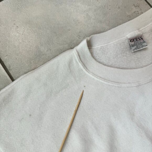 VINTAGE 80s Guess USA Sweatshirt One Size Oversize White Crewneck Spell Out Logo - Picture 5 of 7